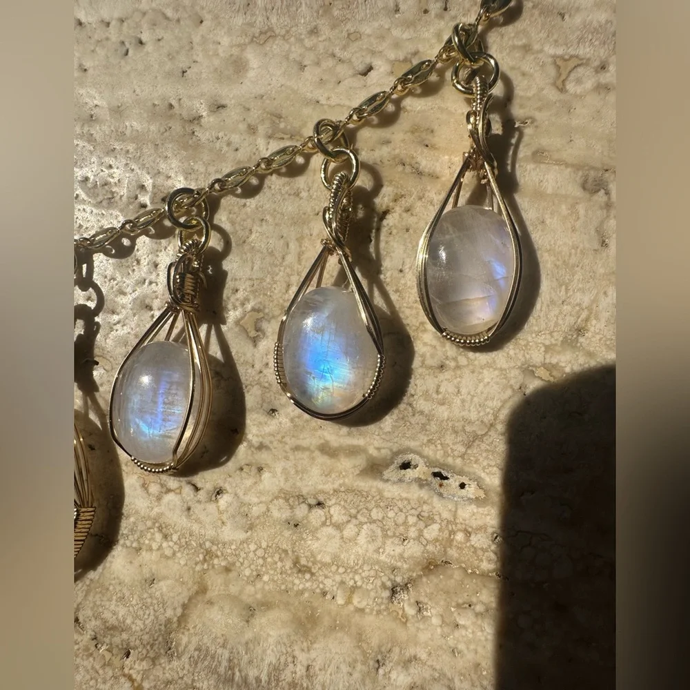 14k Gold Filled Rainbow Moonstone Gypsy Boho Necklace
